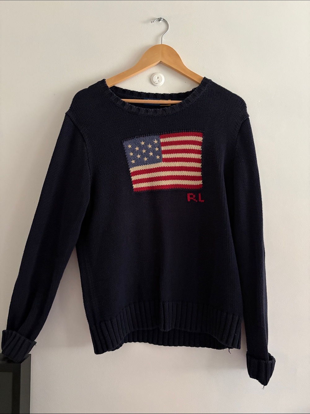 Ralph Lauren Navy Knit Sweater with Flag Motif